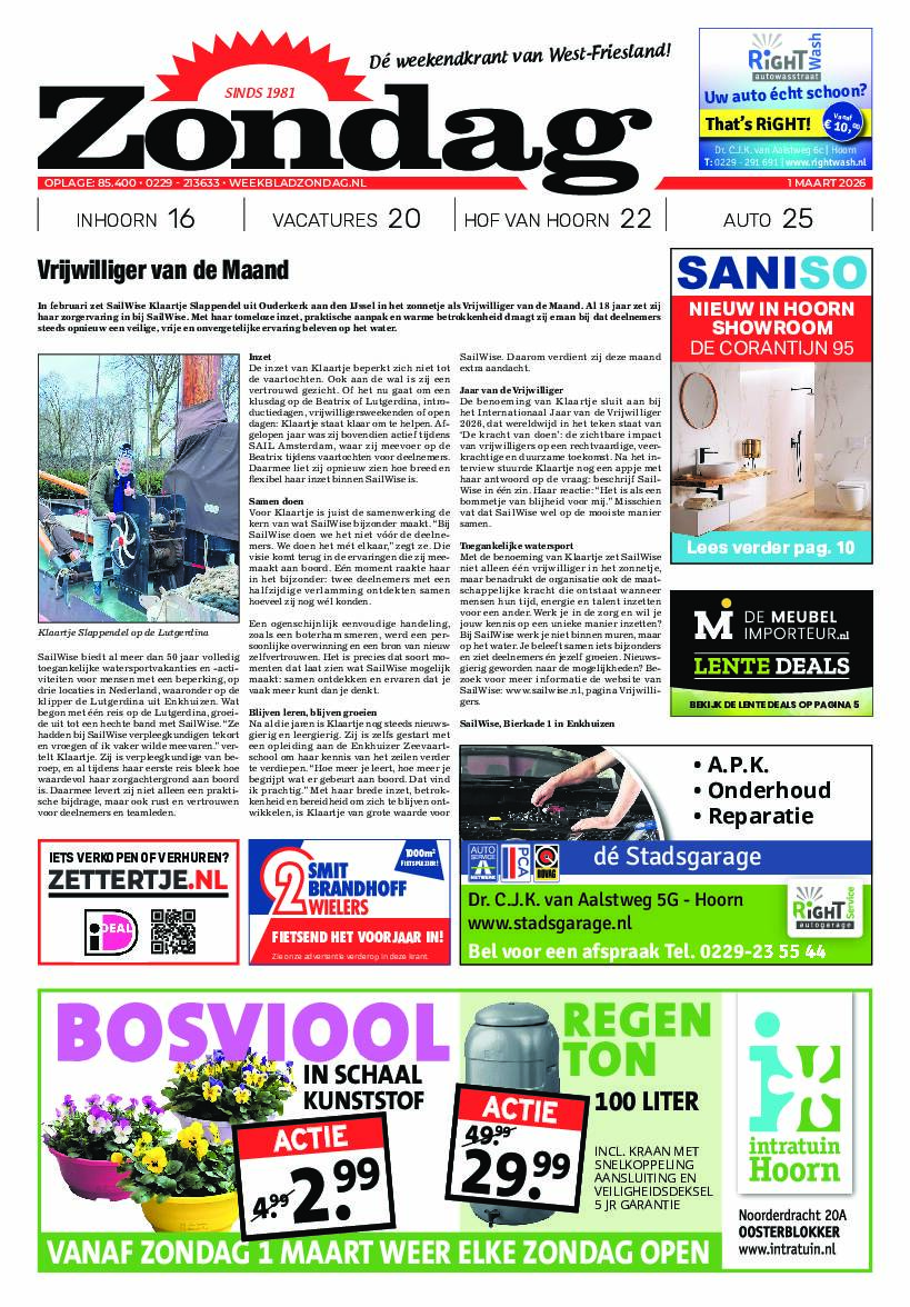 Zondag 1 maart 2026